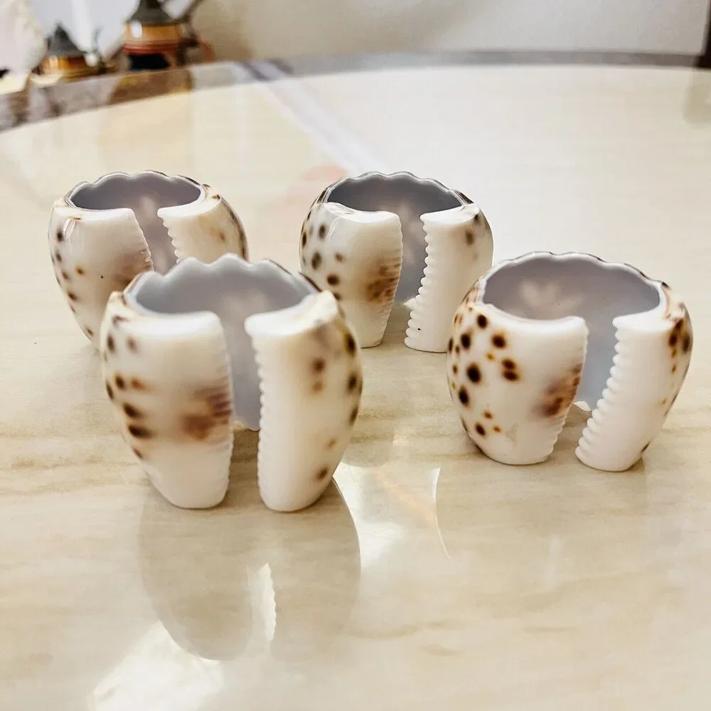 Tiger Cowrie Spotted Shell Napkin Rings Set Of 4 Coastal Beach Serving Table